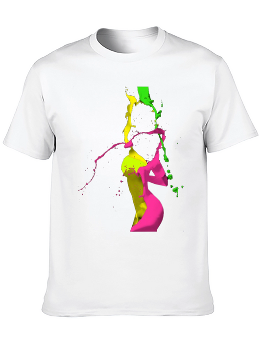 Abstract Neon Splatter T-Shirt - Black Crew Neck Tee