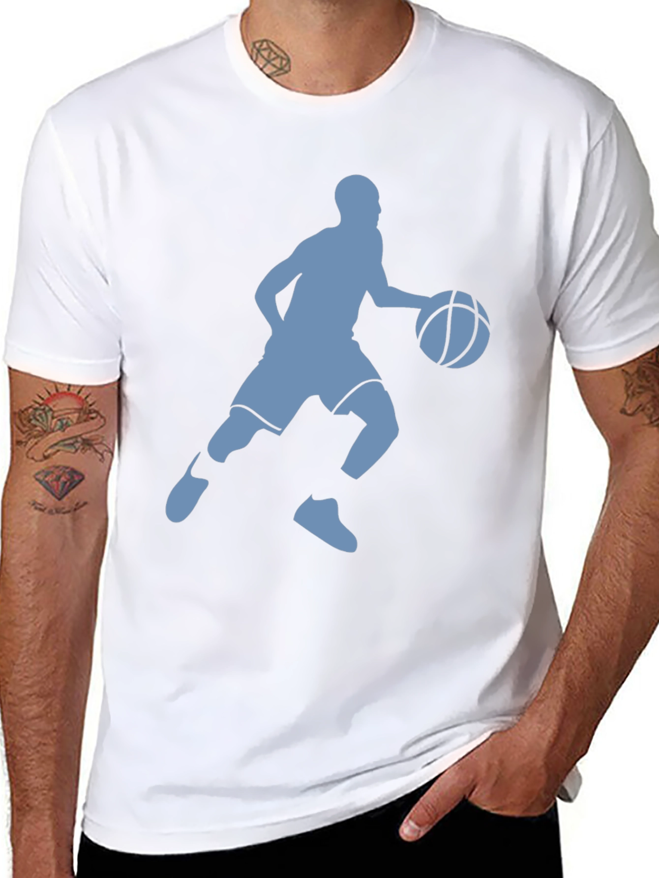 Basketball Player Silhouette Graphic Tee - Black