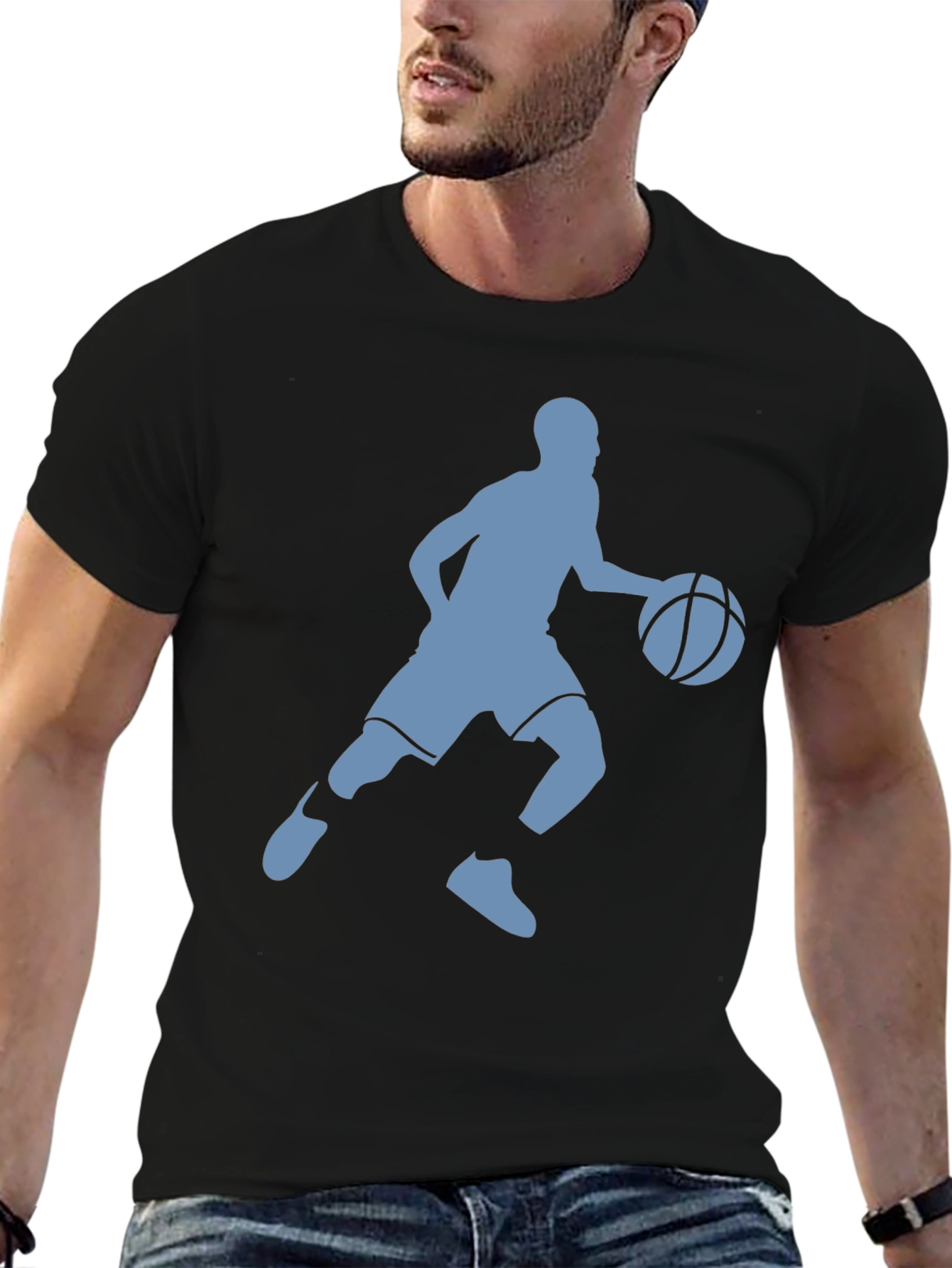 Basketball Player Silhouette Graphic Tee - Black