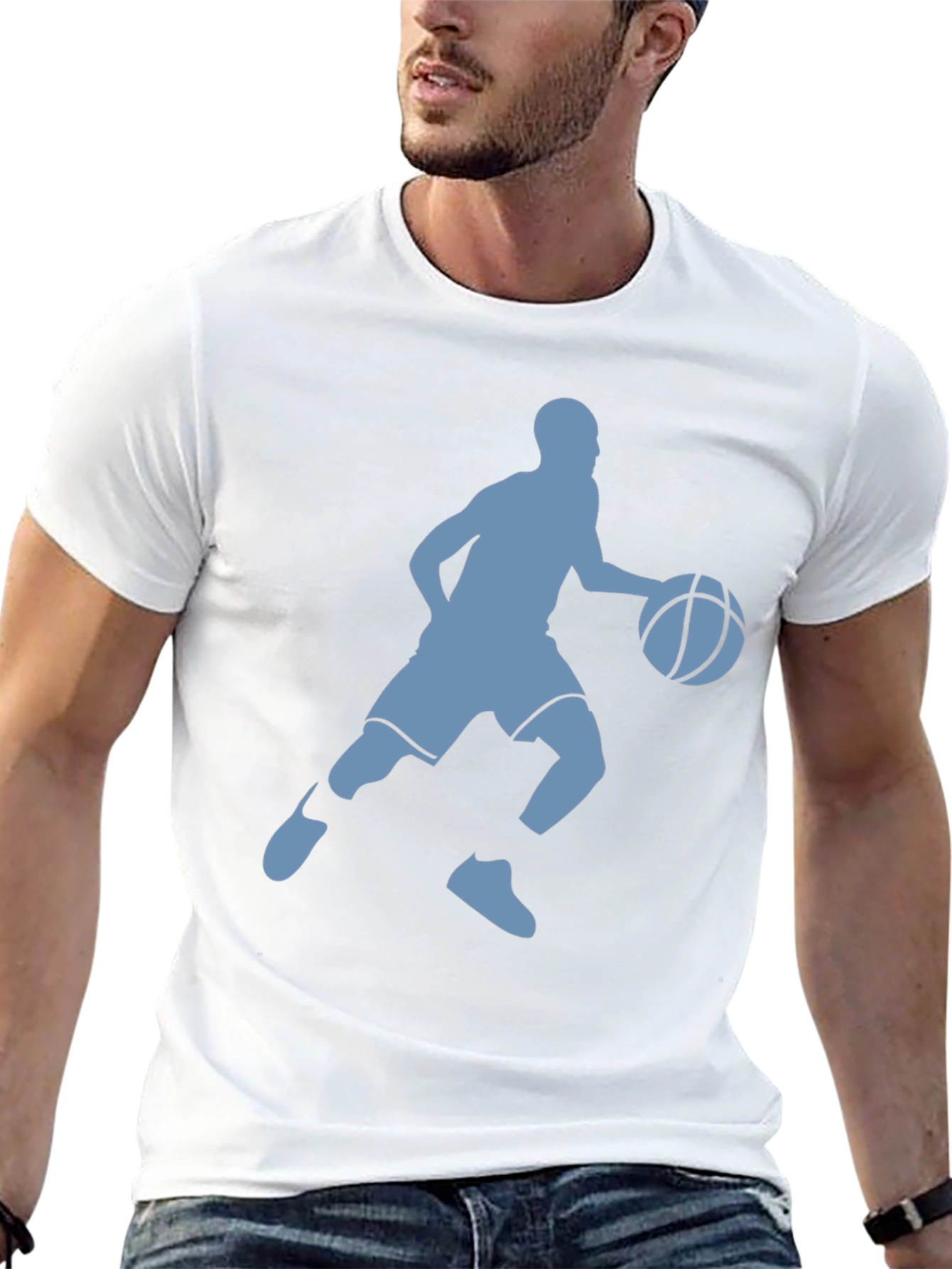 Basketball Player Silhouette Graphic Tee - Black