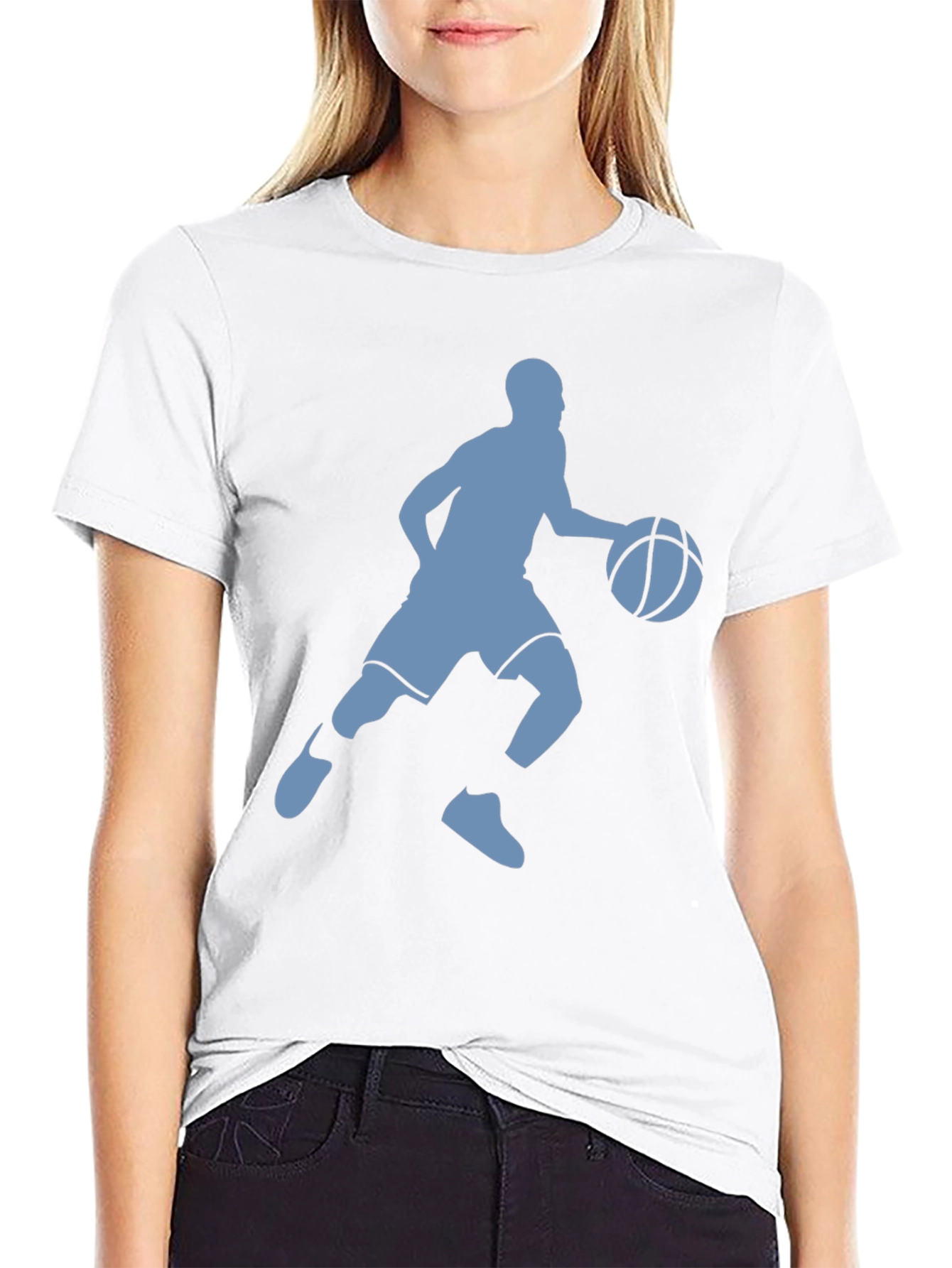 Basketball Player Silhouette Graphic Tee - Black