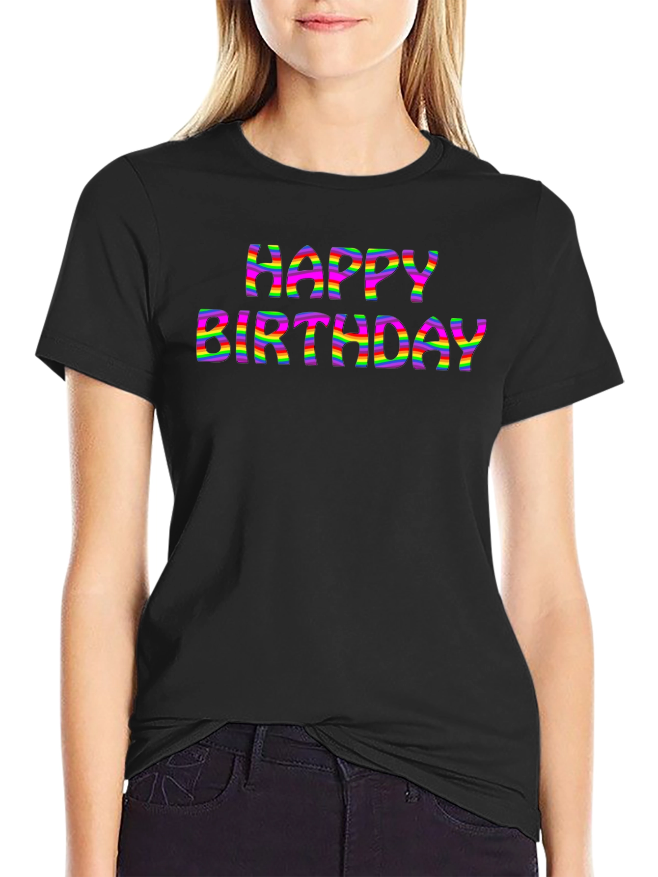 Happy Birthday Rainbow Stripe Graphic Tee