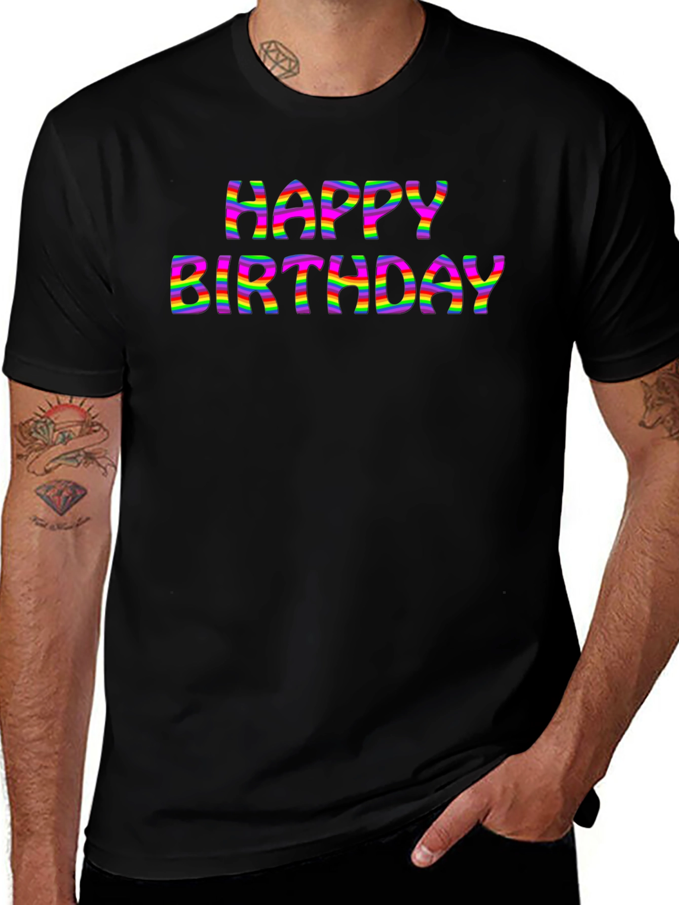 Happy Birthday Rainbow Stripe Graphic Tee