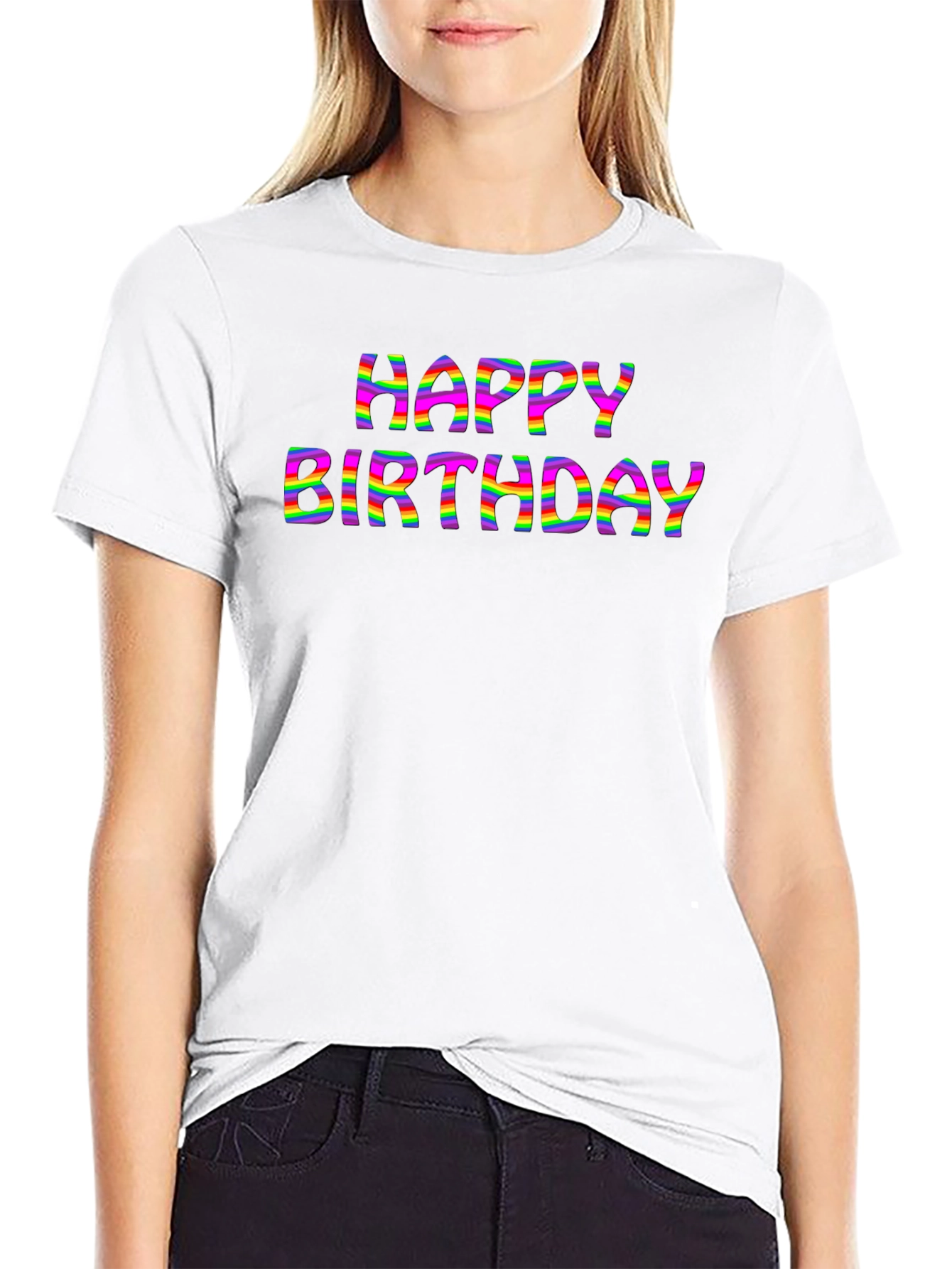 Happy Birthday Rainbow Stripe Graphic Tee