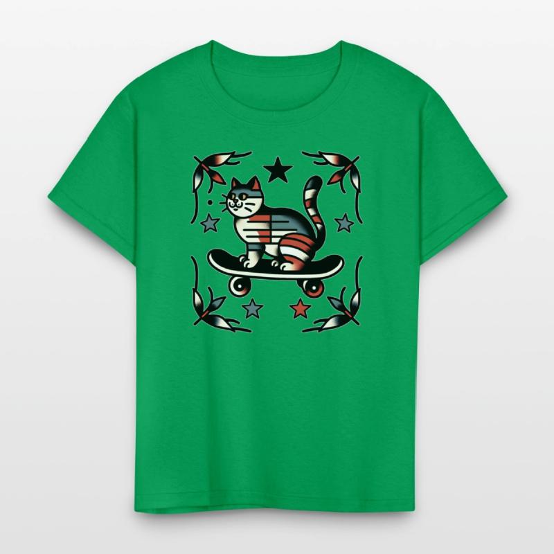 AI Traditional Tattoo Cat on Skateboard