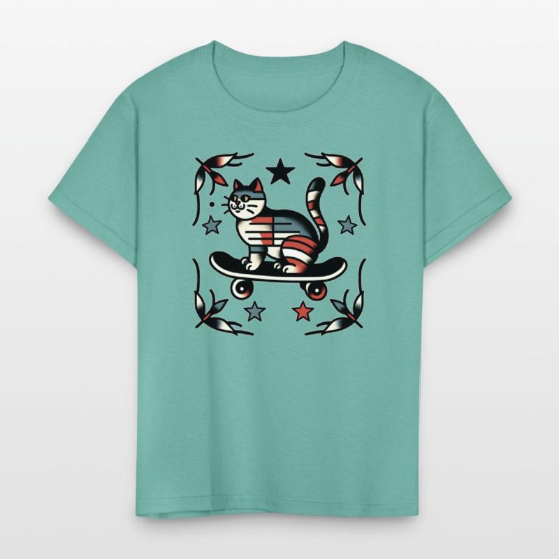 AI Traditional Tattoo Cat on Skateboard