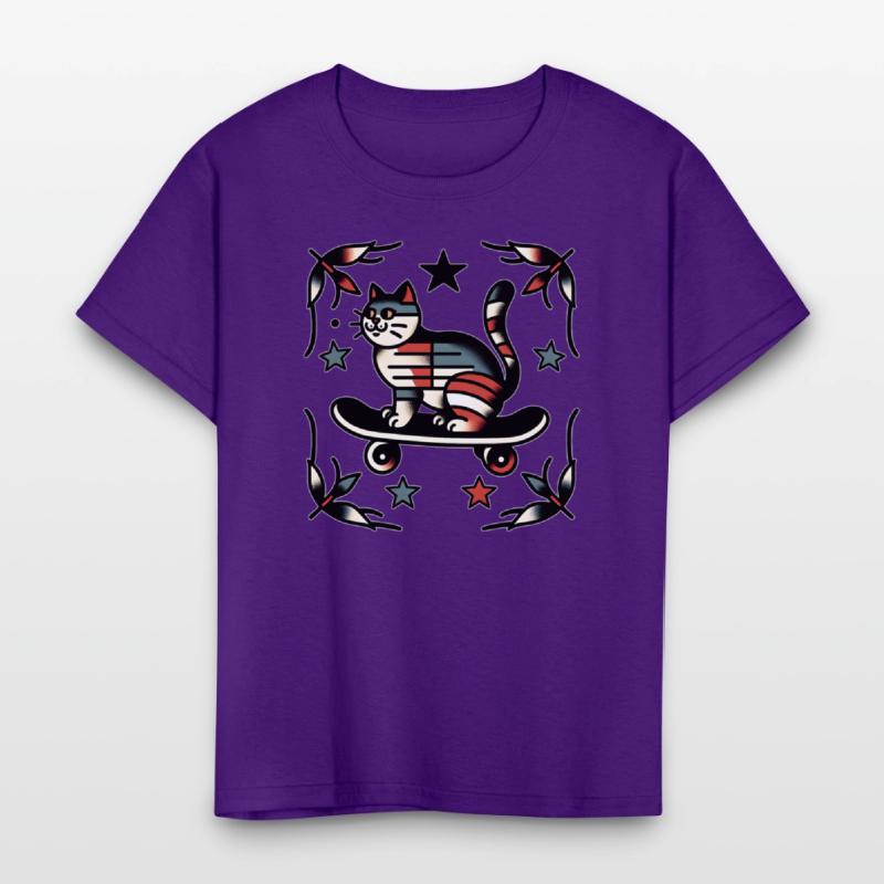 AI Traditional Tattoo Cat on Skateboard