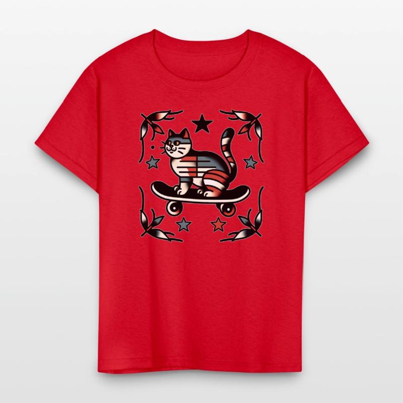 AI Traditional Tattoo Cat on Skateboard