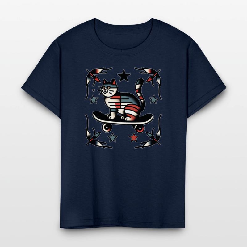 AI Traditional Tattoo Cat on Skateboard