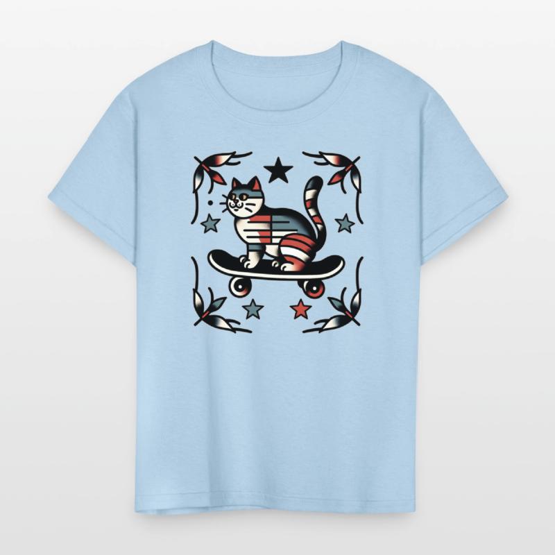 AI Traditional Tattoo Cat on Skateboard