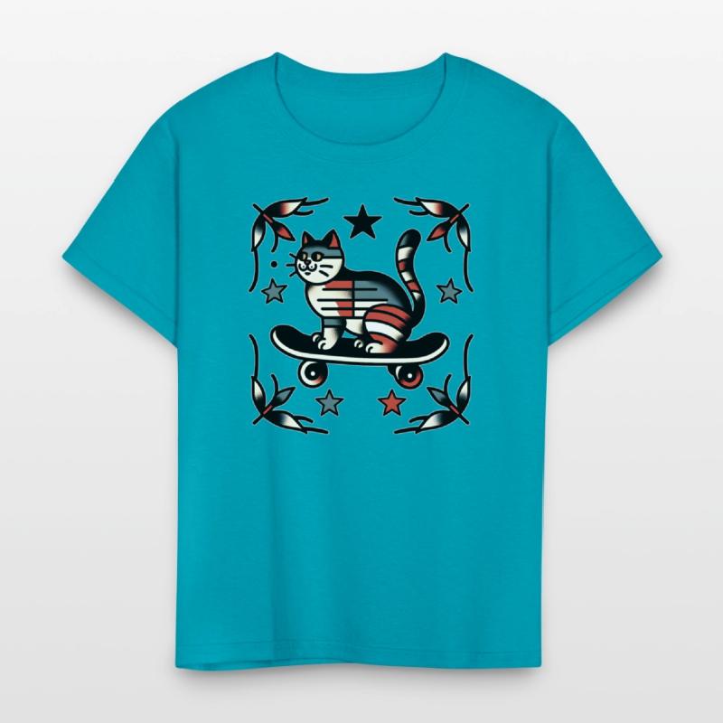 AI Traditional Tattoo Cat on Skateboard
