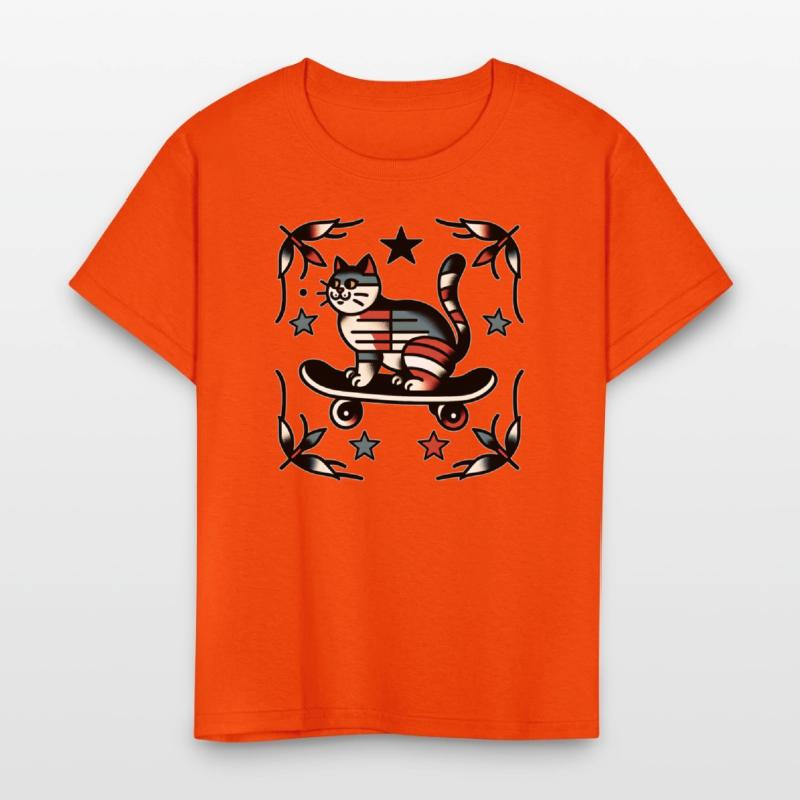 AI Traditional Tattoo Cat on Skateboard