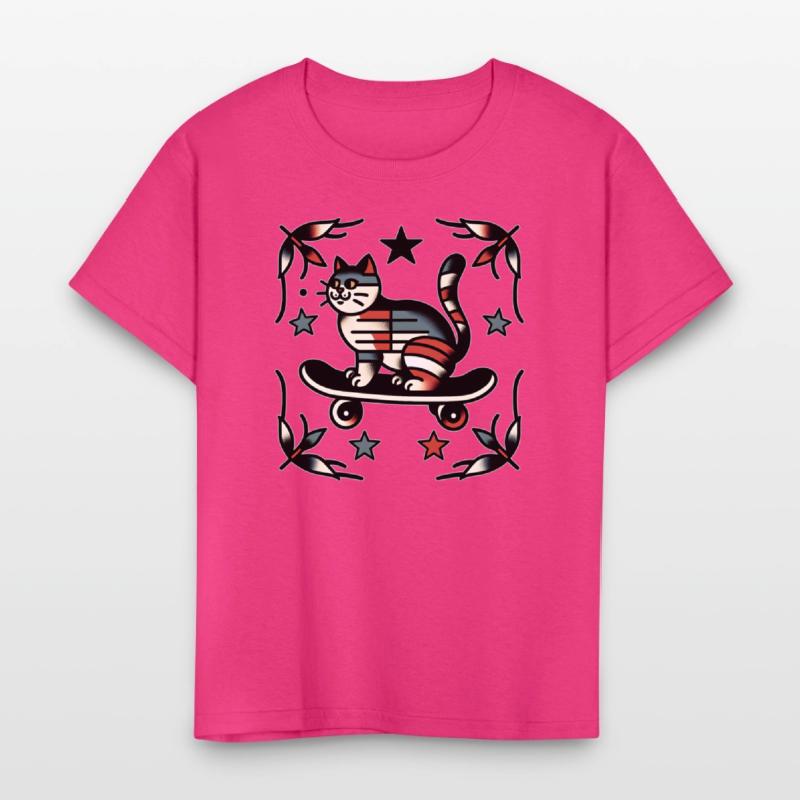 AI Traditional Tattoo Cat on Skateboard