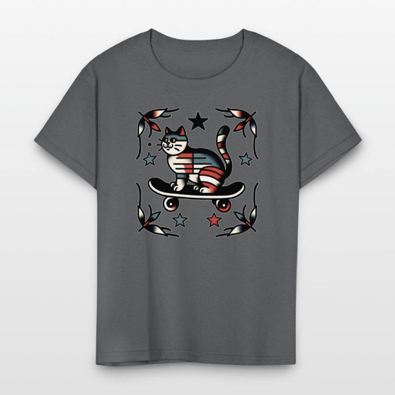 AI Traditional Tattoo Cat on Skateboard