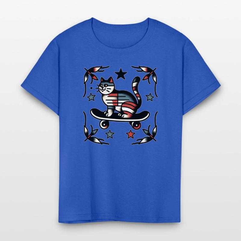 AI Traditional Tattoo Cat on Skateboard