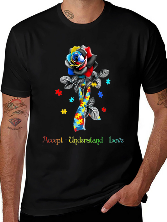 Autism Awareness Rose Puzzle Piece T-Shirt