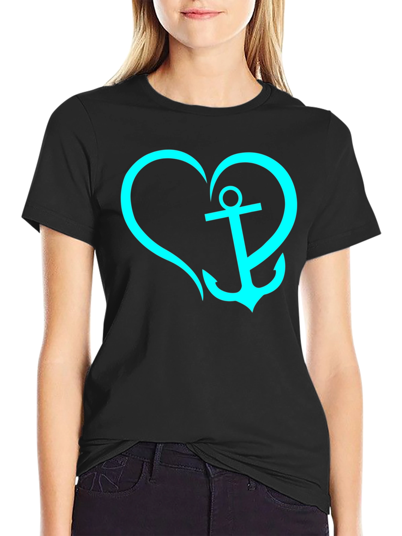 Anchor Heart Graphic Tee - Casual Black T-Shirt