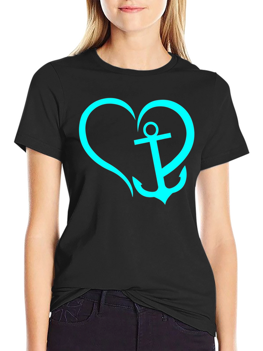 Anchor Heart Graphic Tee - Casual Black T-Shirt
