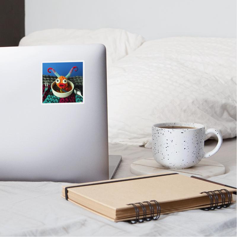 Amazing knitted monster watches the planet.