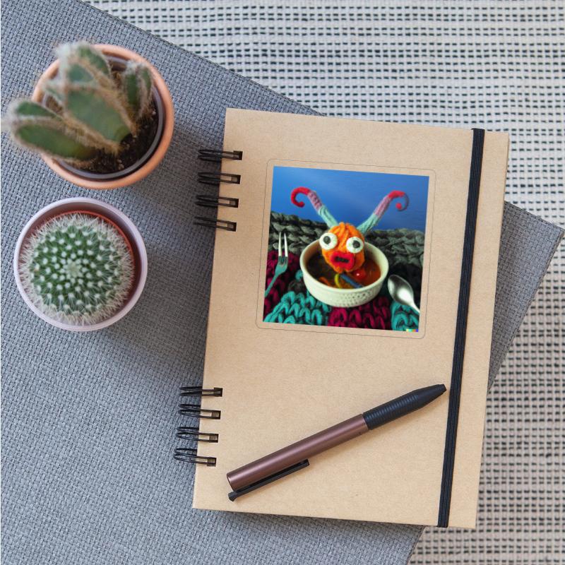 Amazing knitted monster watches the planet.