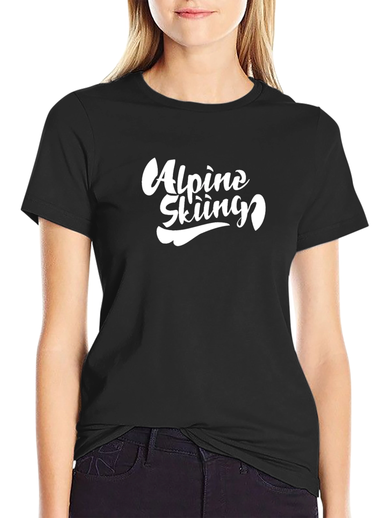 Alpine Skiing Graphic Tee - Black Cotton T-Shirt