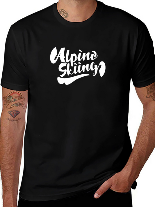 Alpine Skiing Graphic Tee - Black Cotton T-Shirt