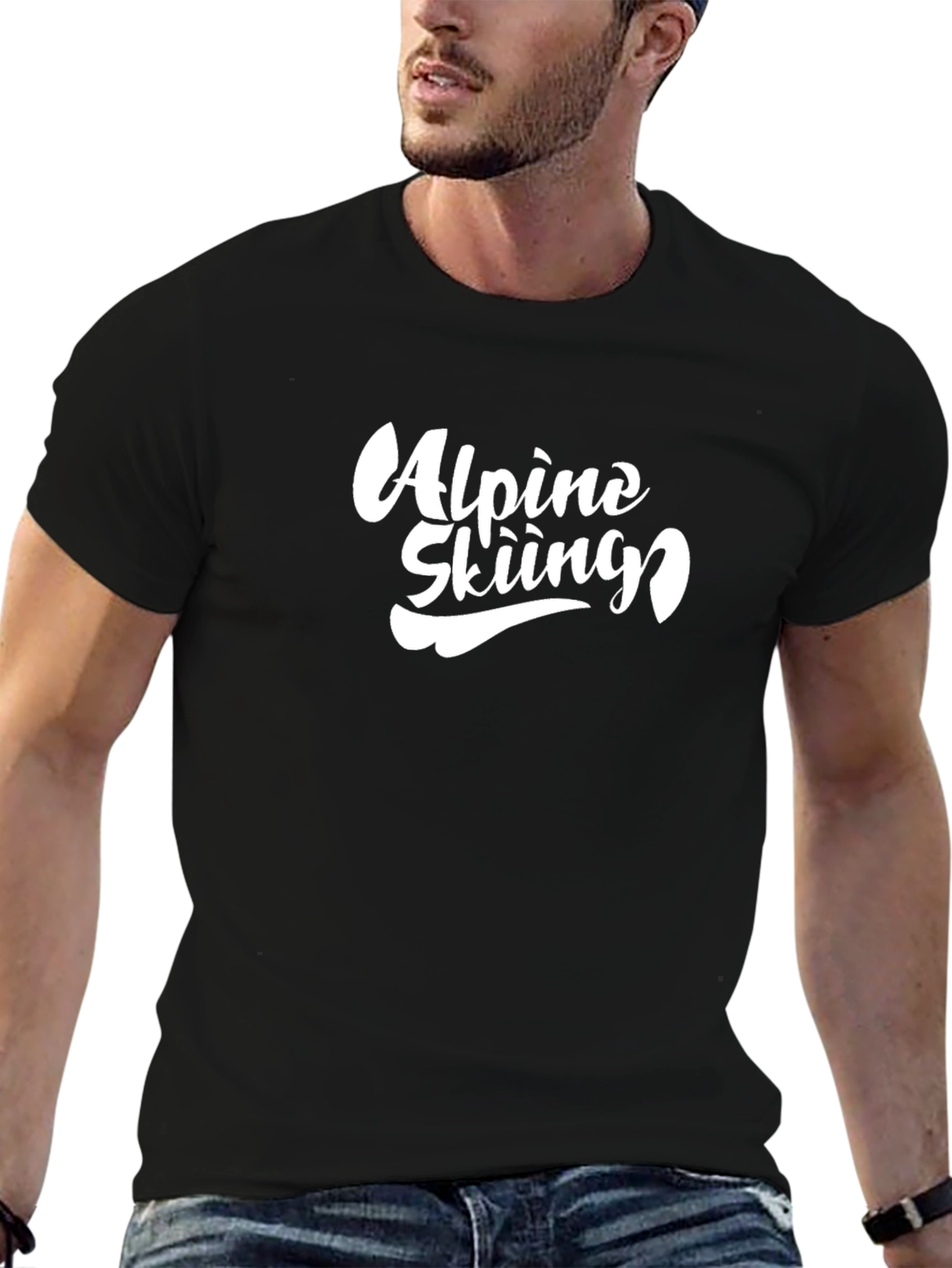 Alpine Skiing Graphic Tee - Black Cotton T-Shirt