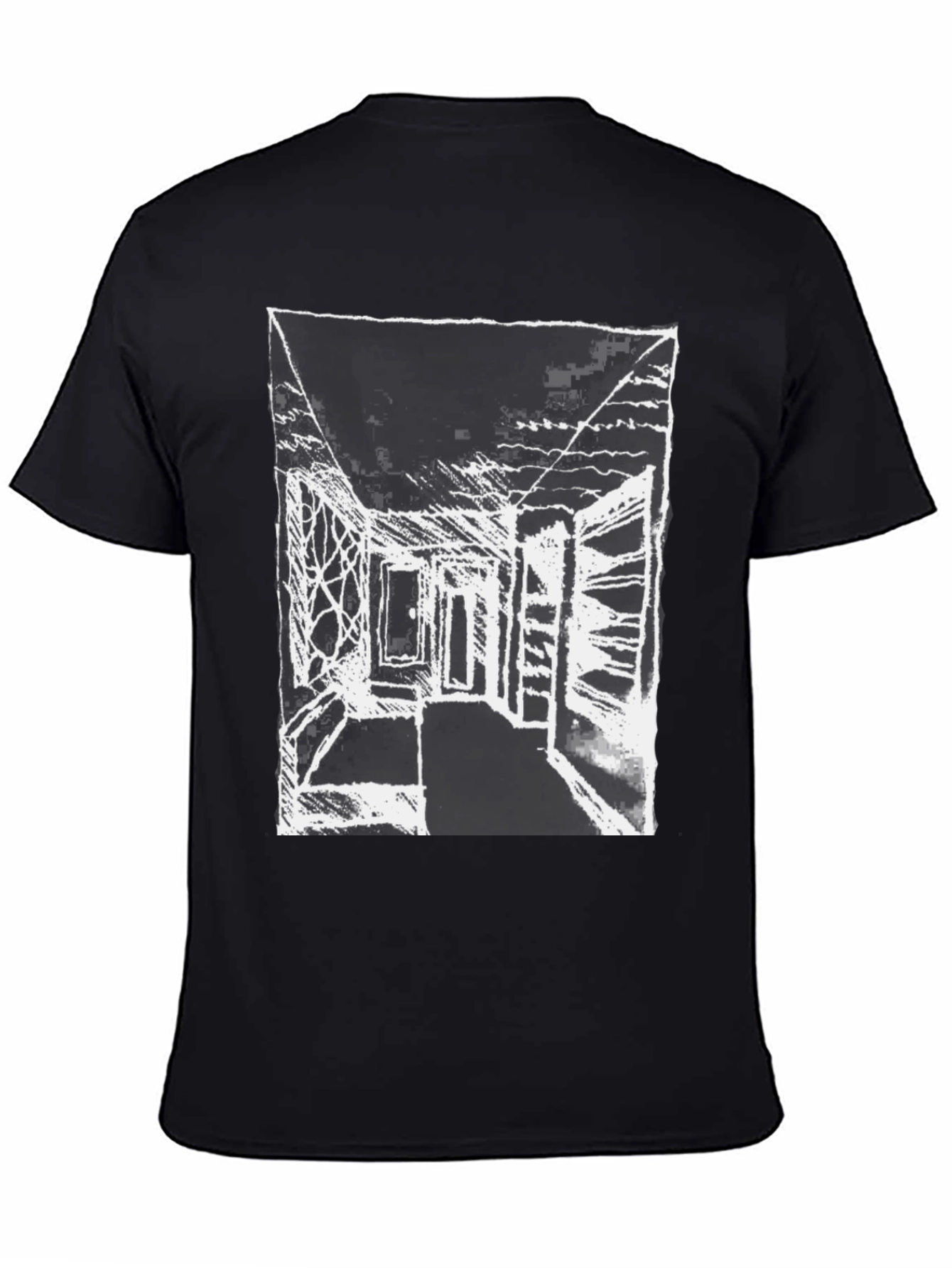 Abstract Sketch Graphic Print Black Cotton T-Shirt