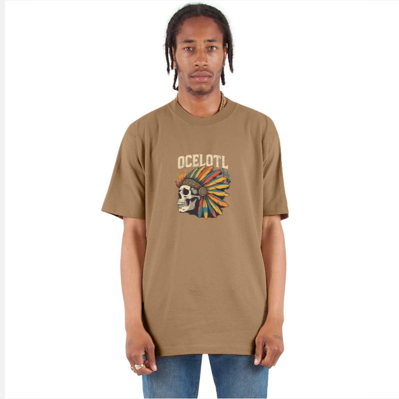 Aztec Warrior Skull with Colorful Feather Headdres