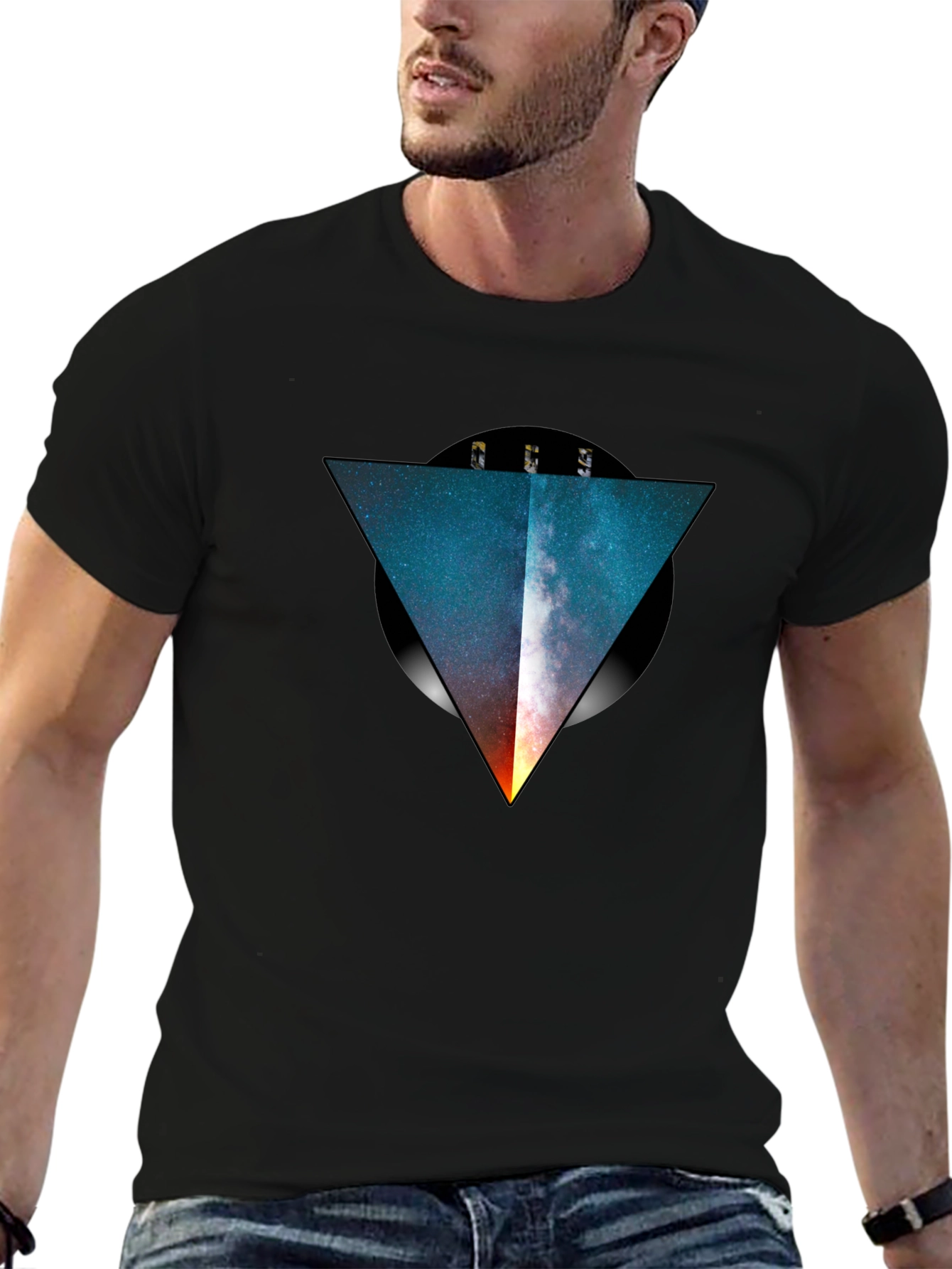 Galaxy Triangle Black T-Shirt - Modern Graphic Tee