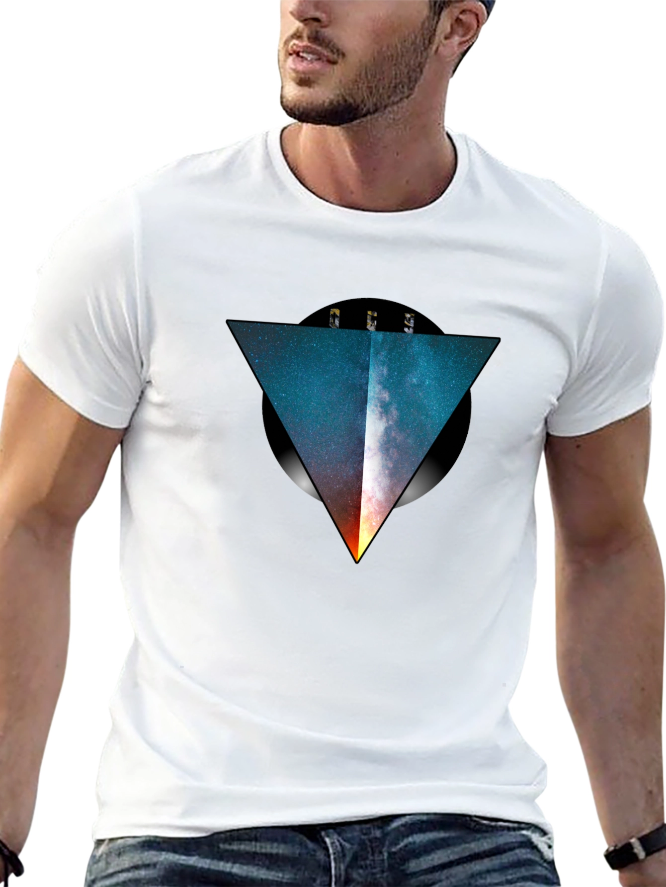 Galaxy Triangle Black T-Shirt - Modern Graphic Tee