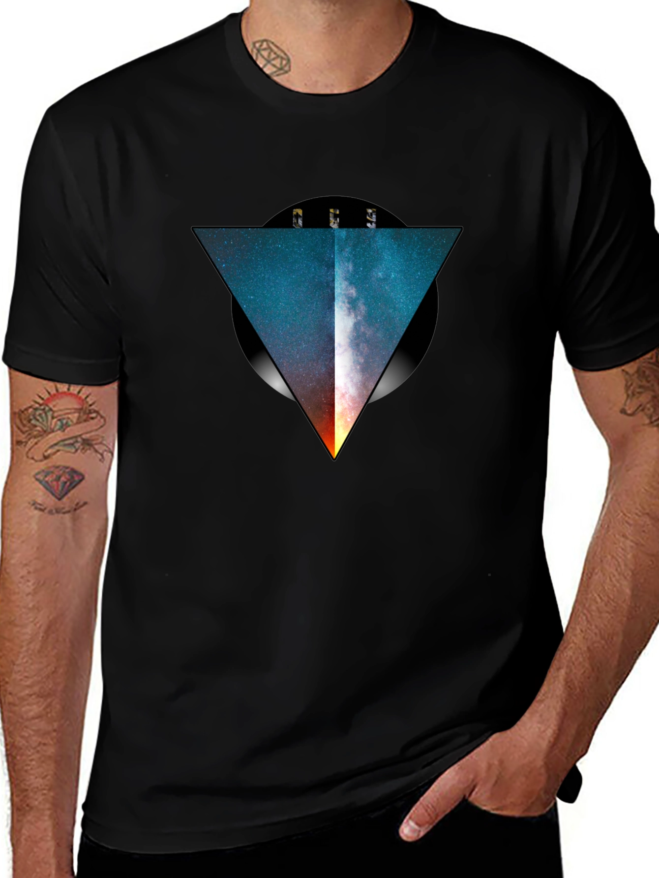 Galaxy Triangle Black T-Shirt - Modern Graphic Tee