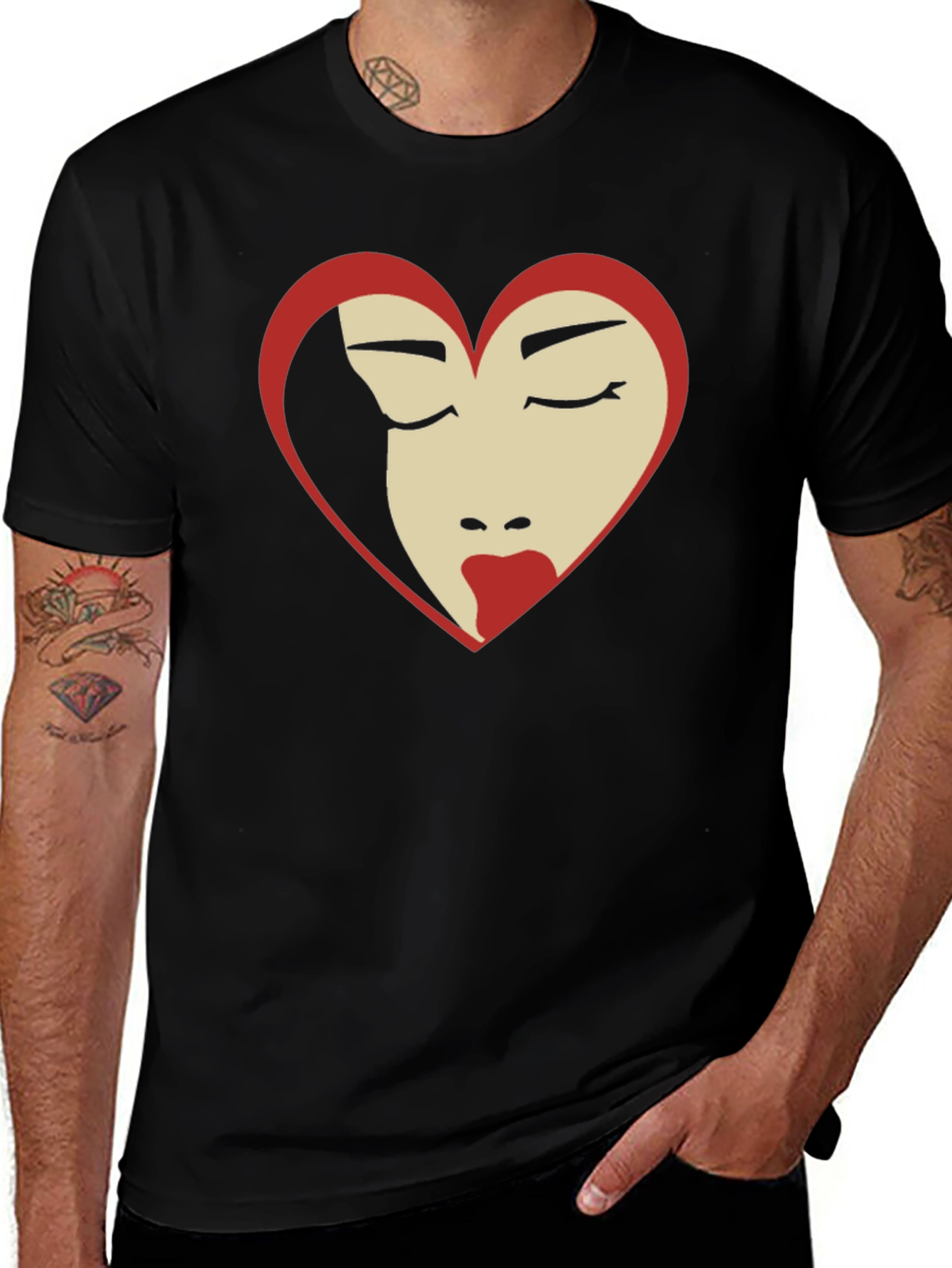 Heart Face Graphic Tee - Black T-Shirt