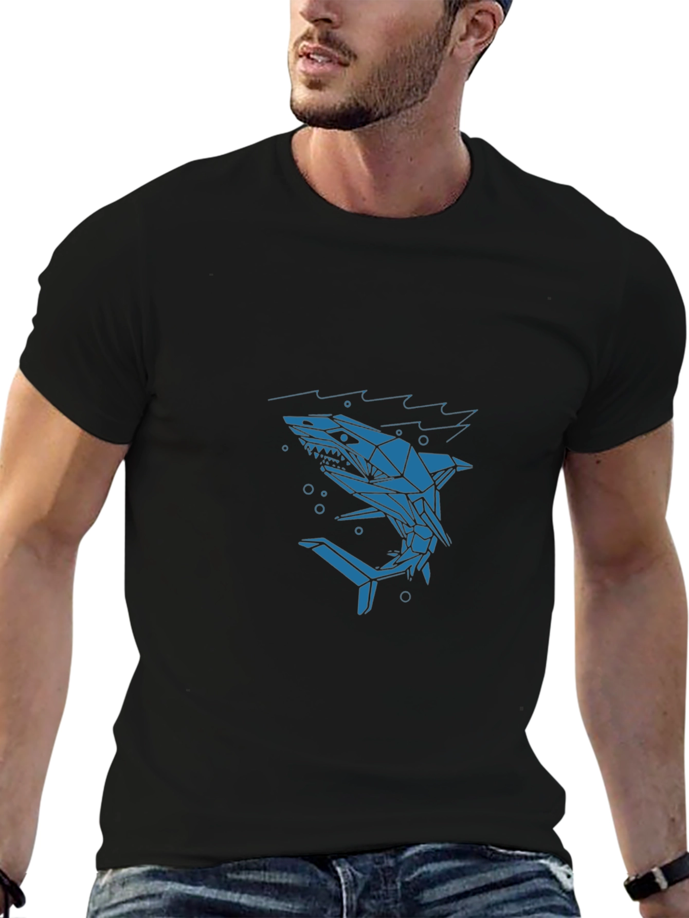 Geometric Shark Graphic Tee - Mens Black T-Shirt