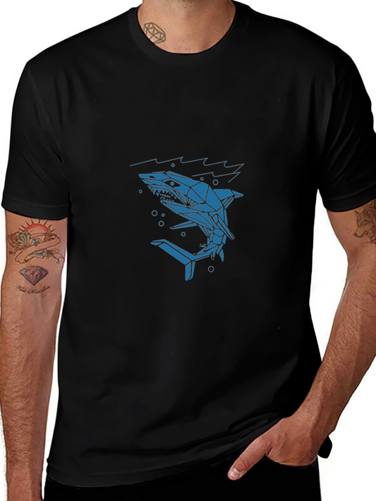 Geometric Shark Graphic Tee - Mens Black T-Shirt