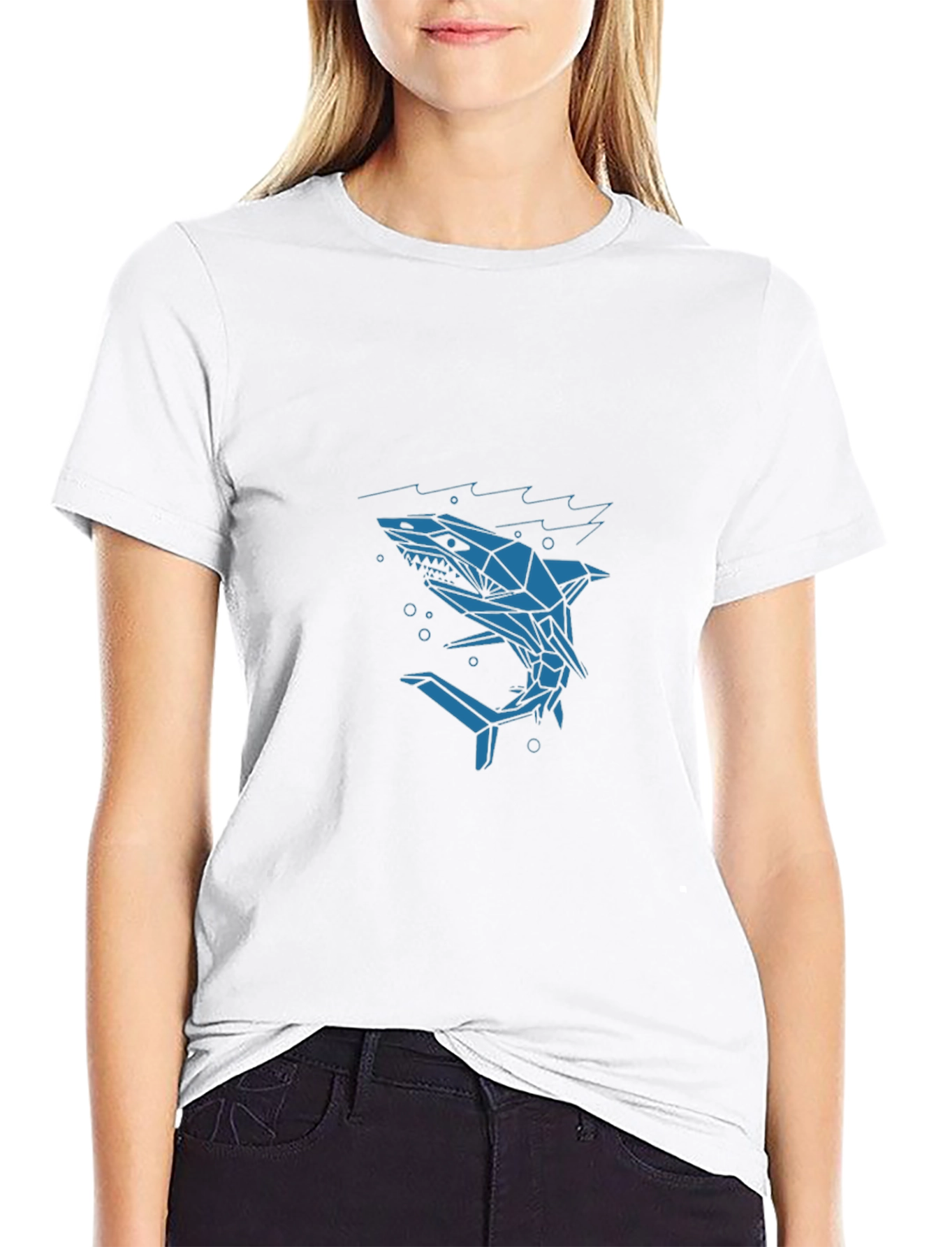 Geometric Shark Graphic Tee - Mens Black T-Shirt