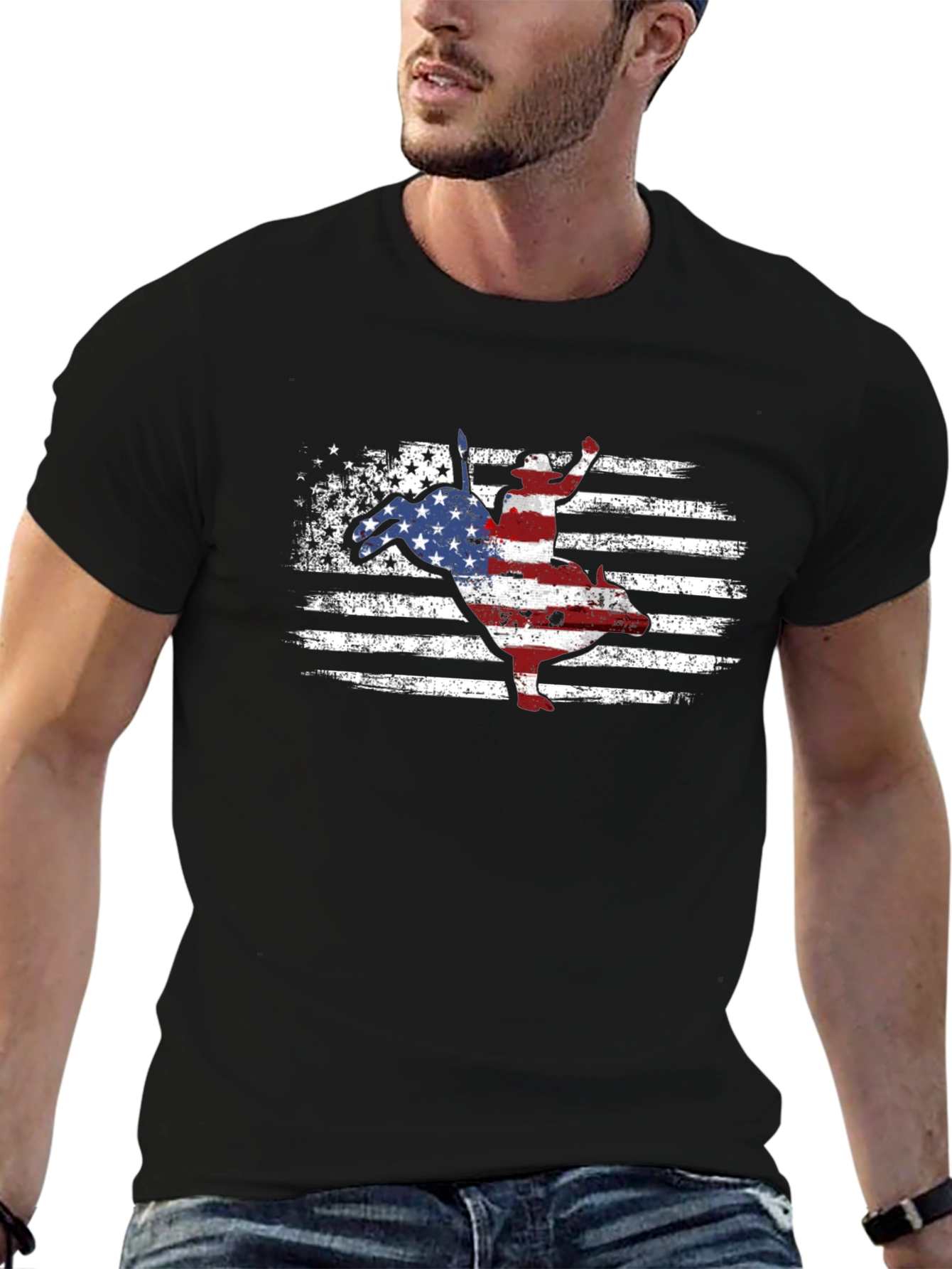 American Flag Bull Riding T-Shirt