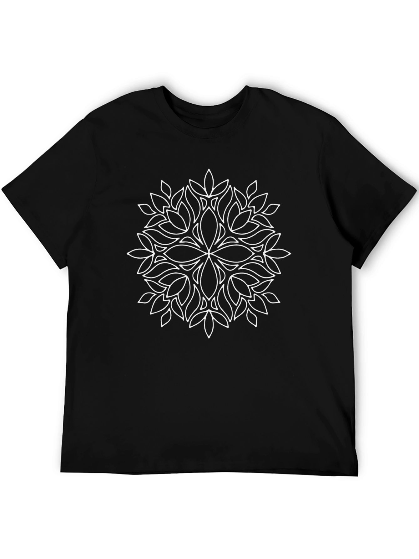 Geometric Leaf Mandala T-Shirt - Black