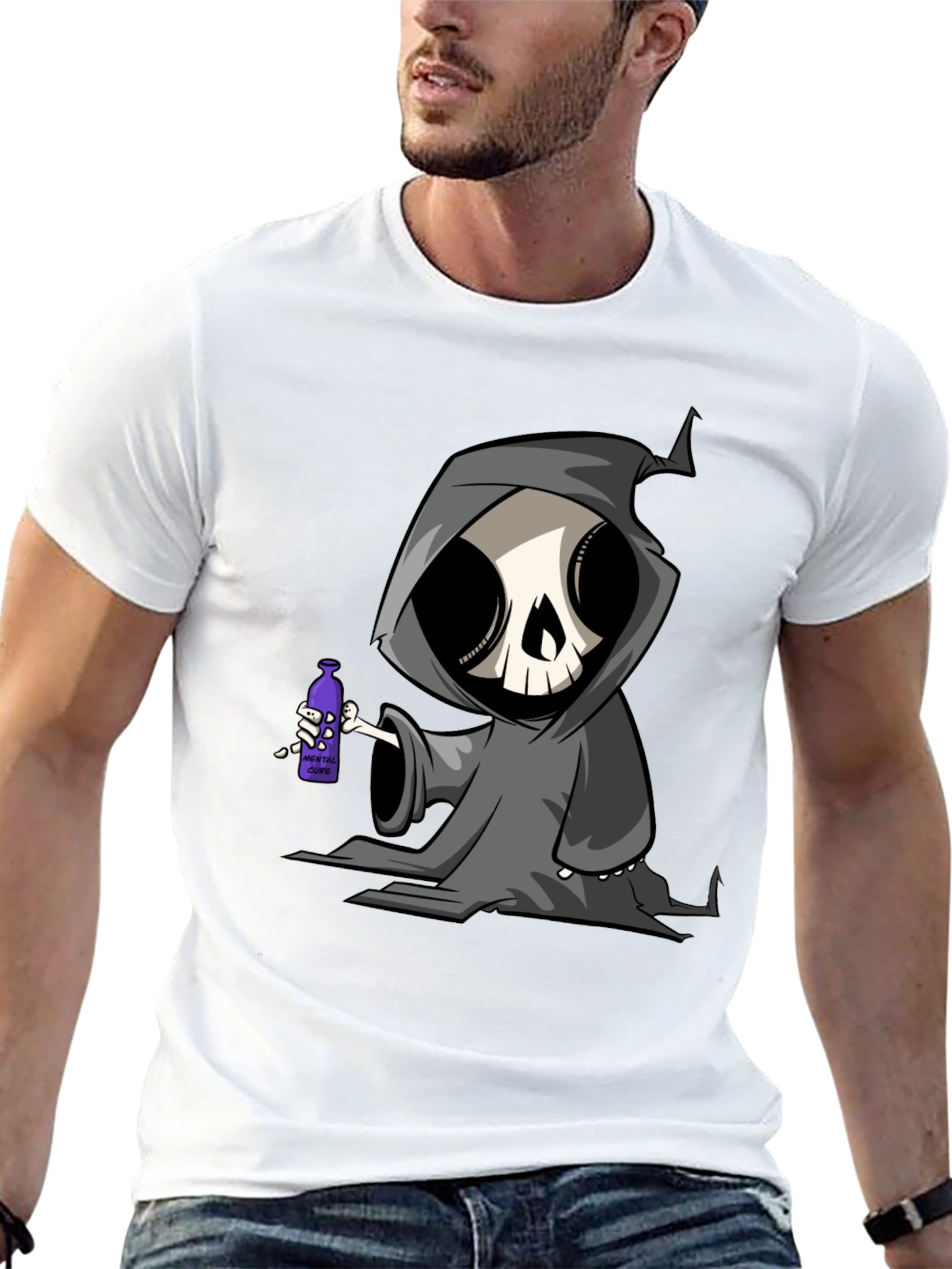 Grim Reaper Cartoon Graphic T-Shirt
