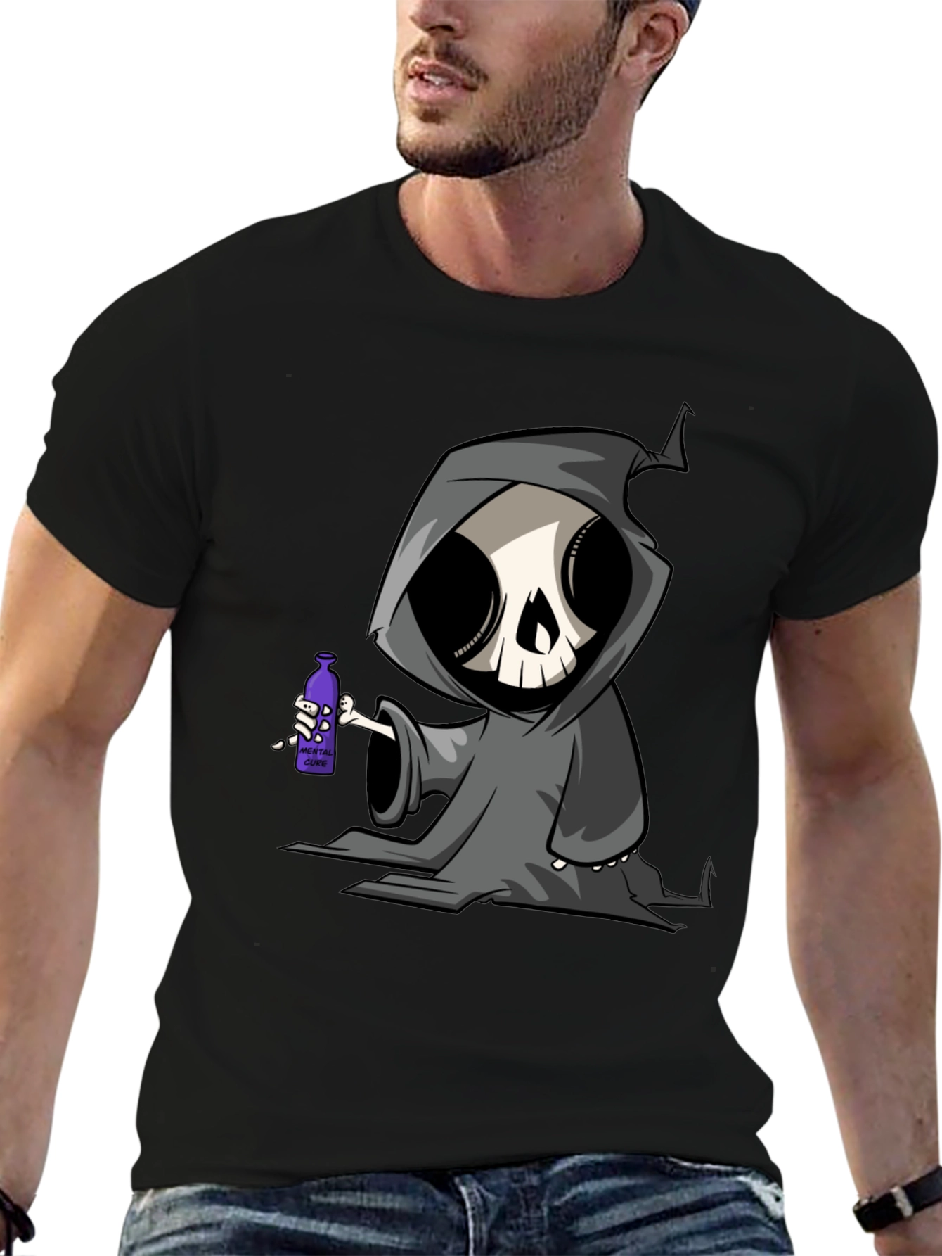 Grim Reaper Cartoon Graphic T-Shirt
