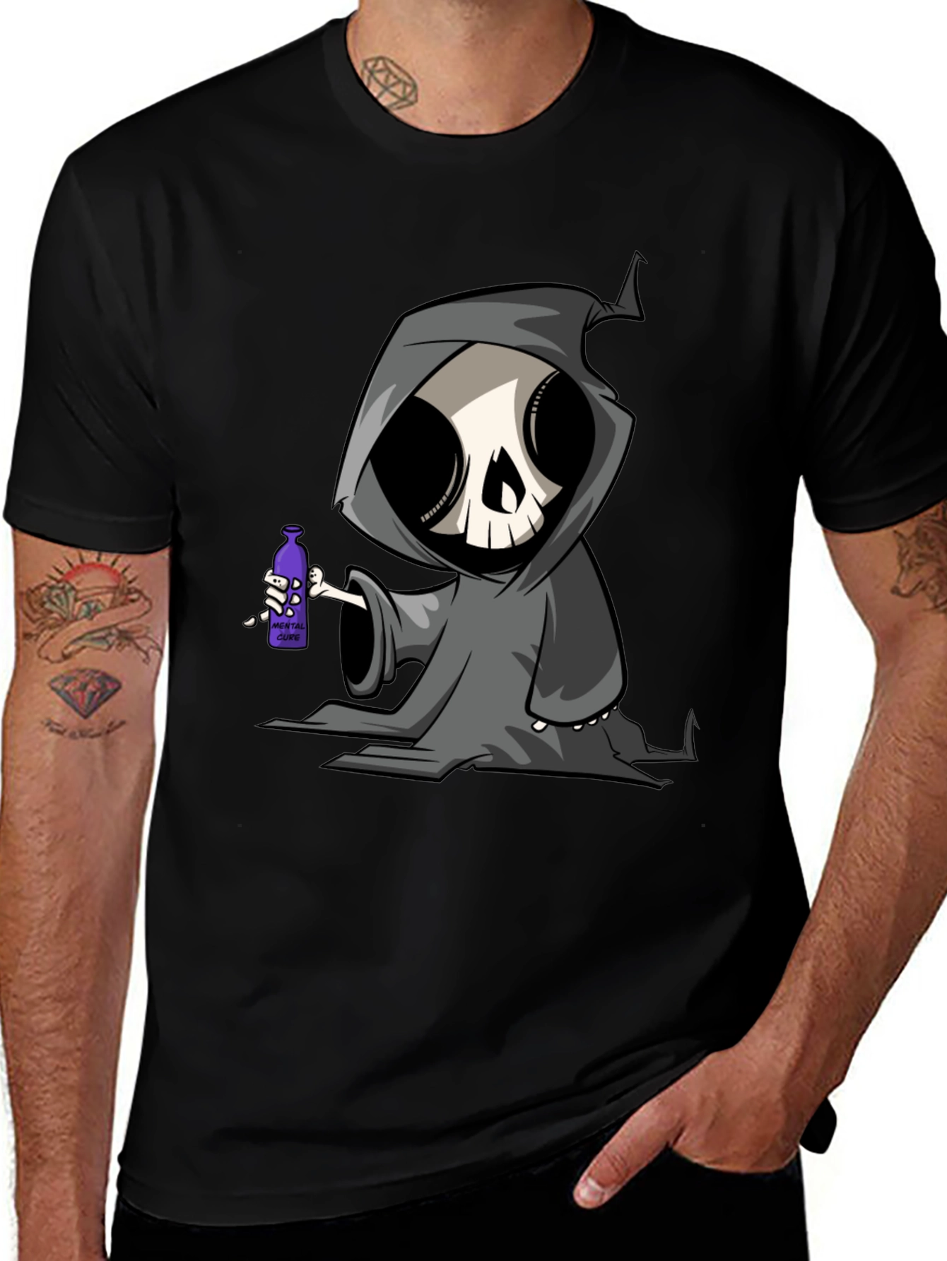 Grim Reaper Cartoon Graphic T-Shirt