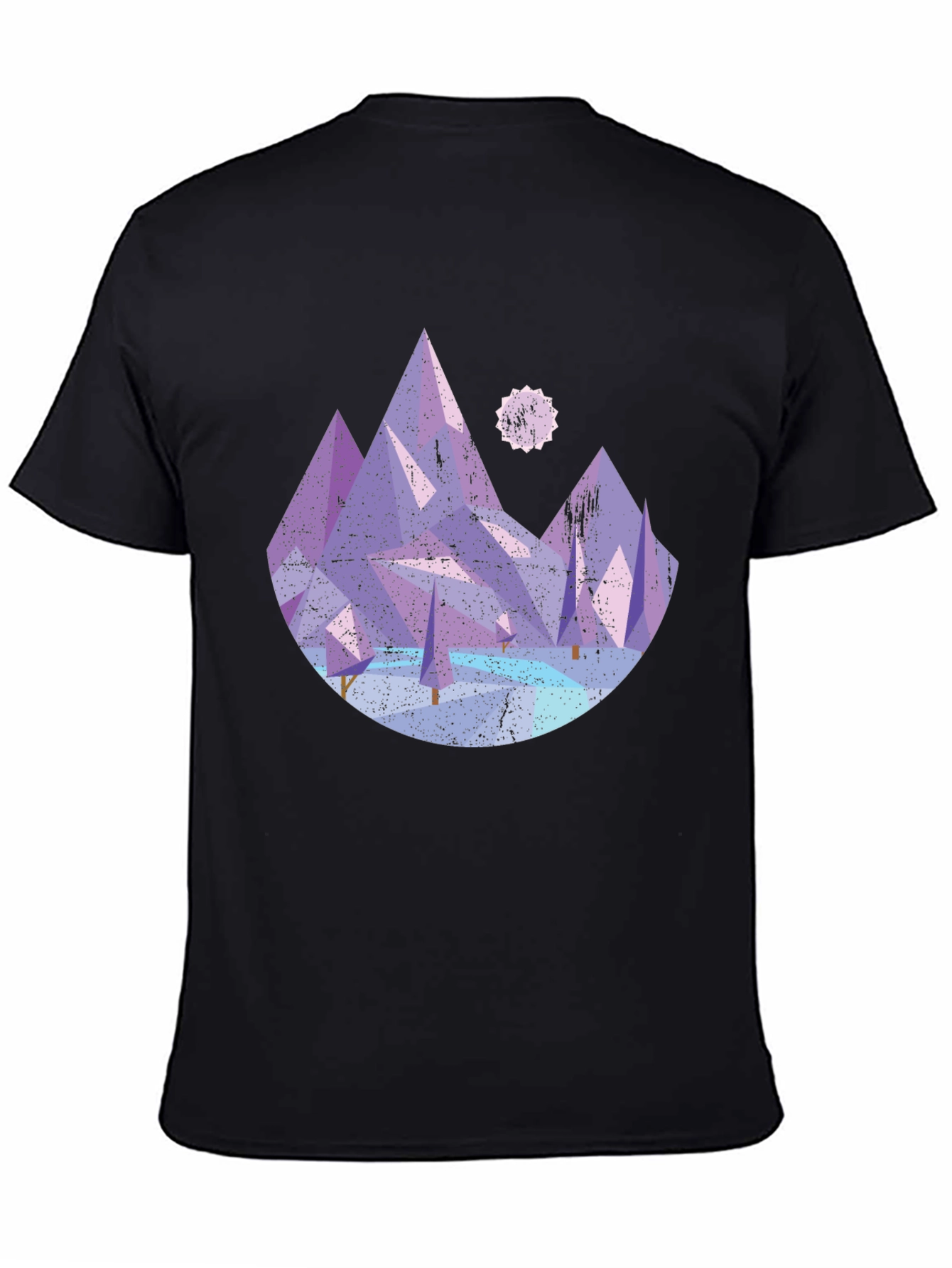 Abstract Mountain Graphic Tee - Black Cotton Shirt
