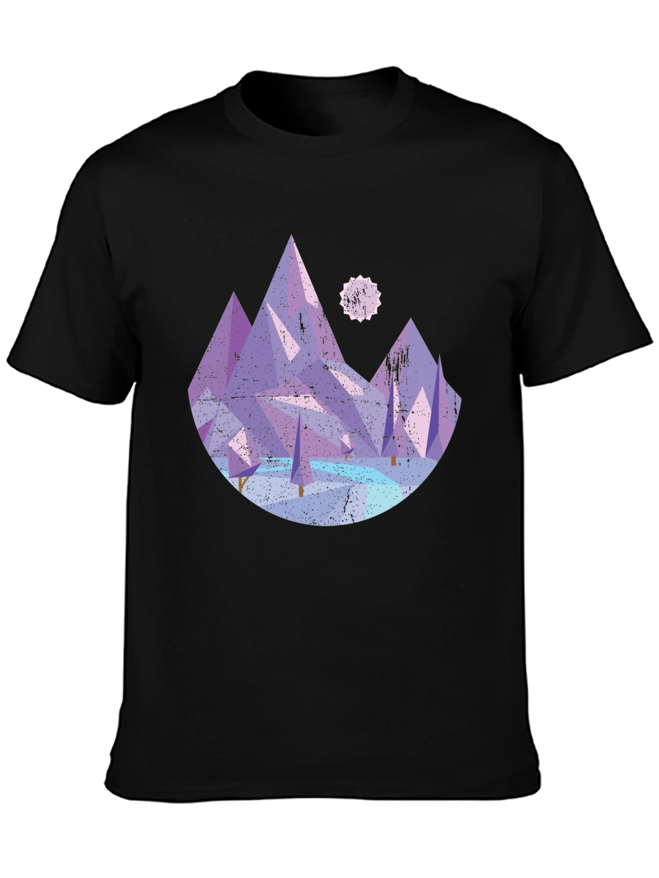 Abstract Mountain Graphic Tee - Black Cotton Shirt