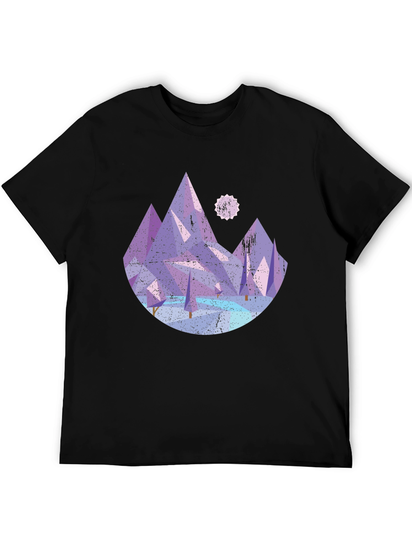 Abstract Mountain Graphic Tee - Black Cotton Shirt