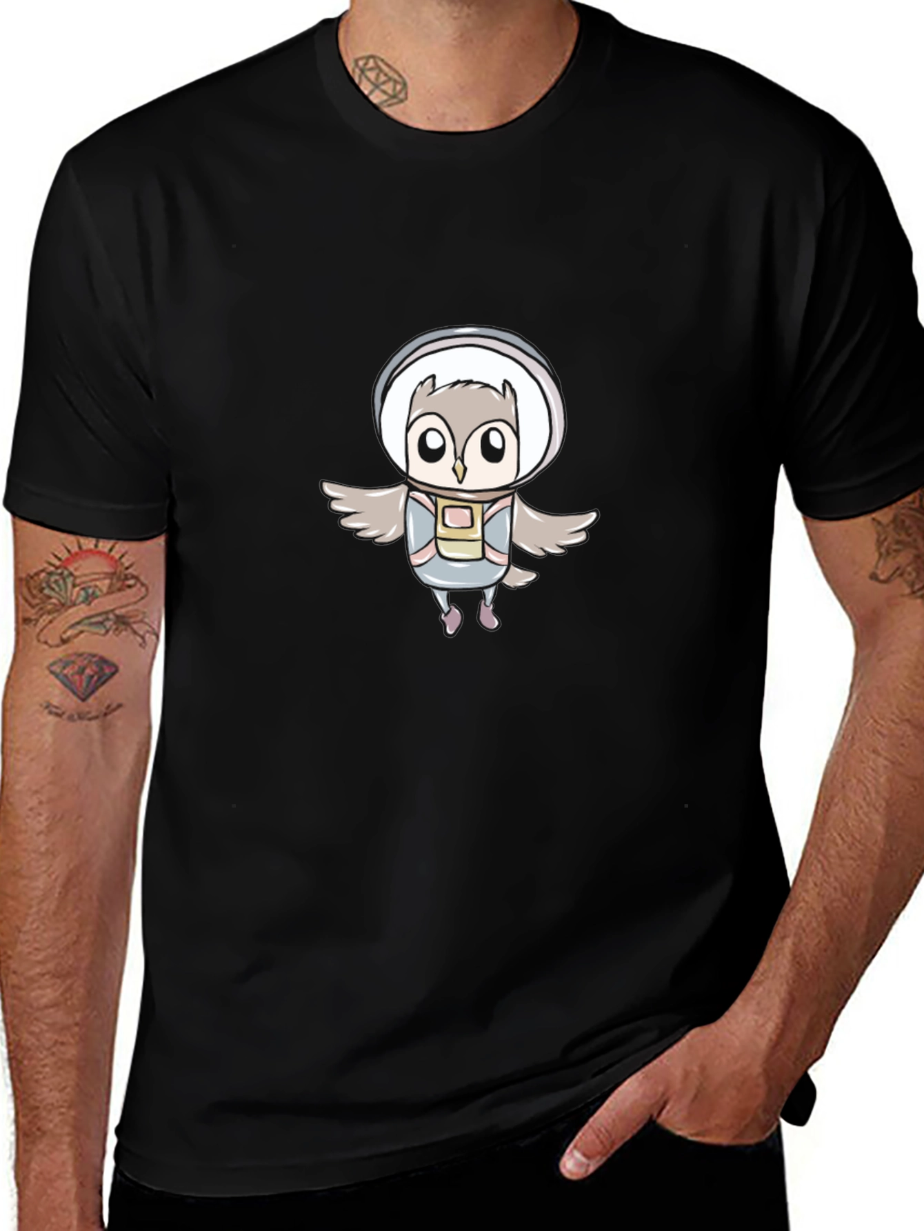 Astronaut Owl Graphic Tee - Unisex Black T-Shirt