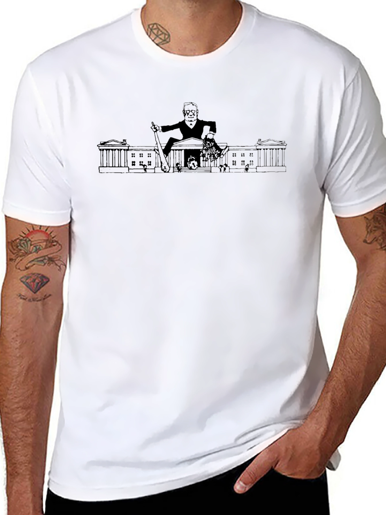 Graphic Print Crew Neck T-Shirt - Black
