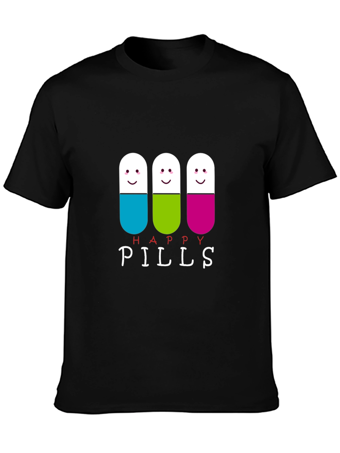 Happy Pills Graphic Tee - Black Cotton T-Shirt