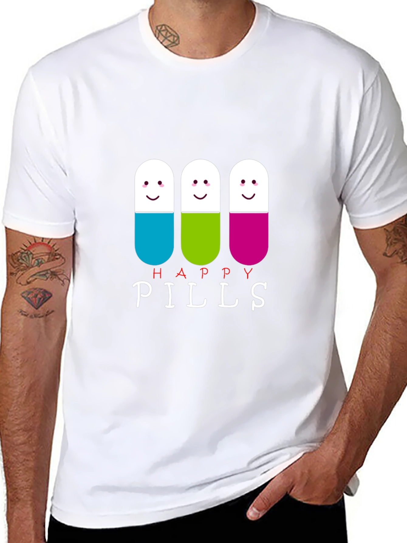 Happy Pills Graphic Tee - Black Cotton T-Shirt