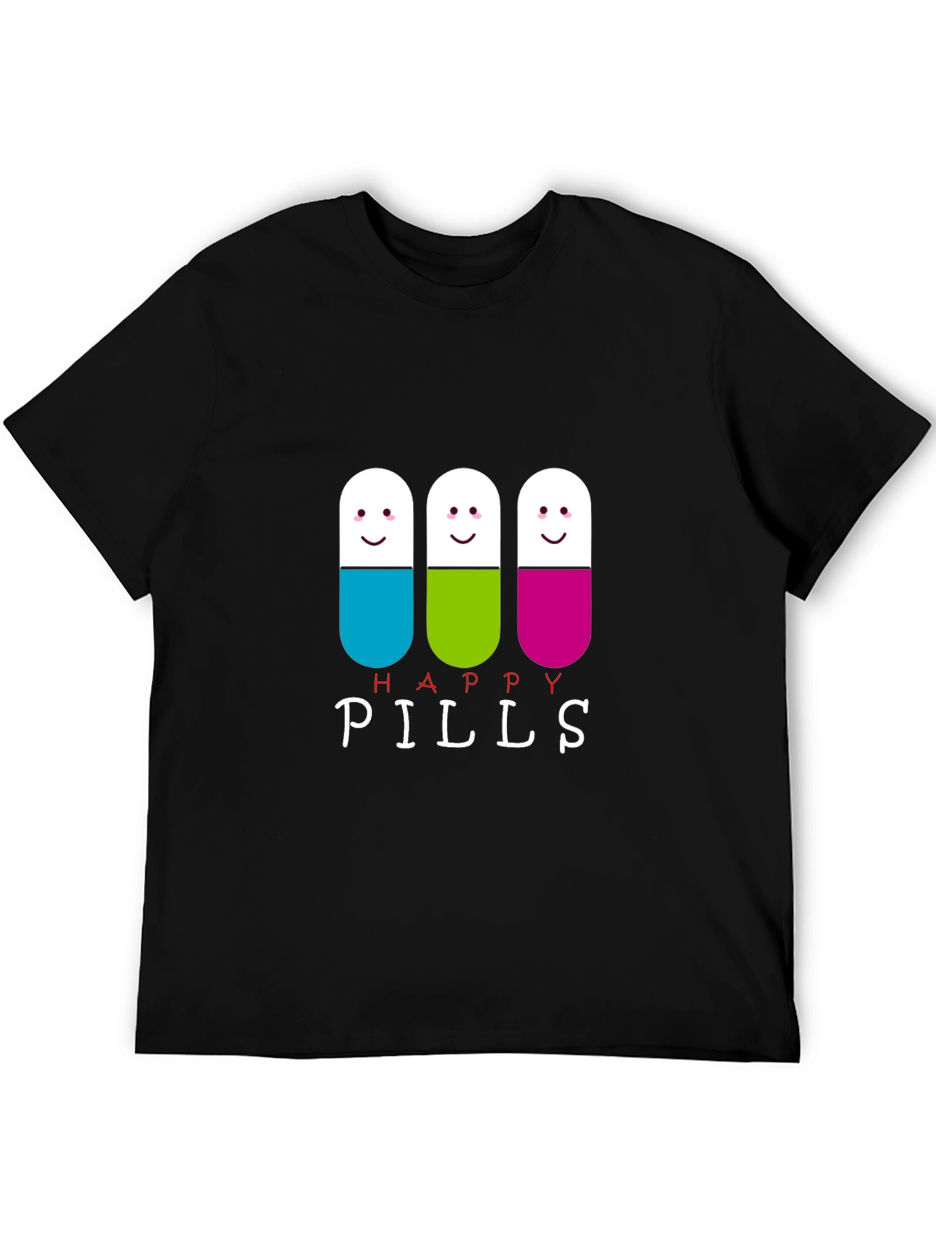 Happy Pills Graphic Tee - Black Cotton T-Shirt