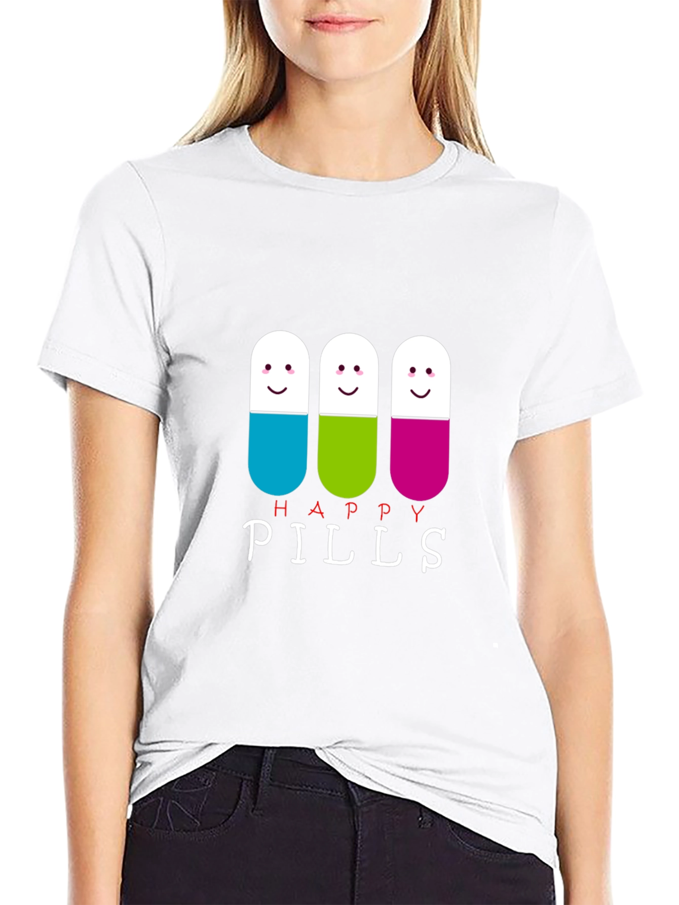 Happy Pills Graphic Tee - Black Cotton T-Shirt